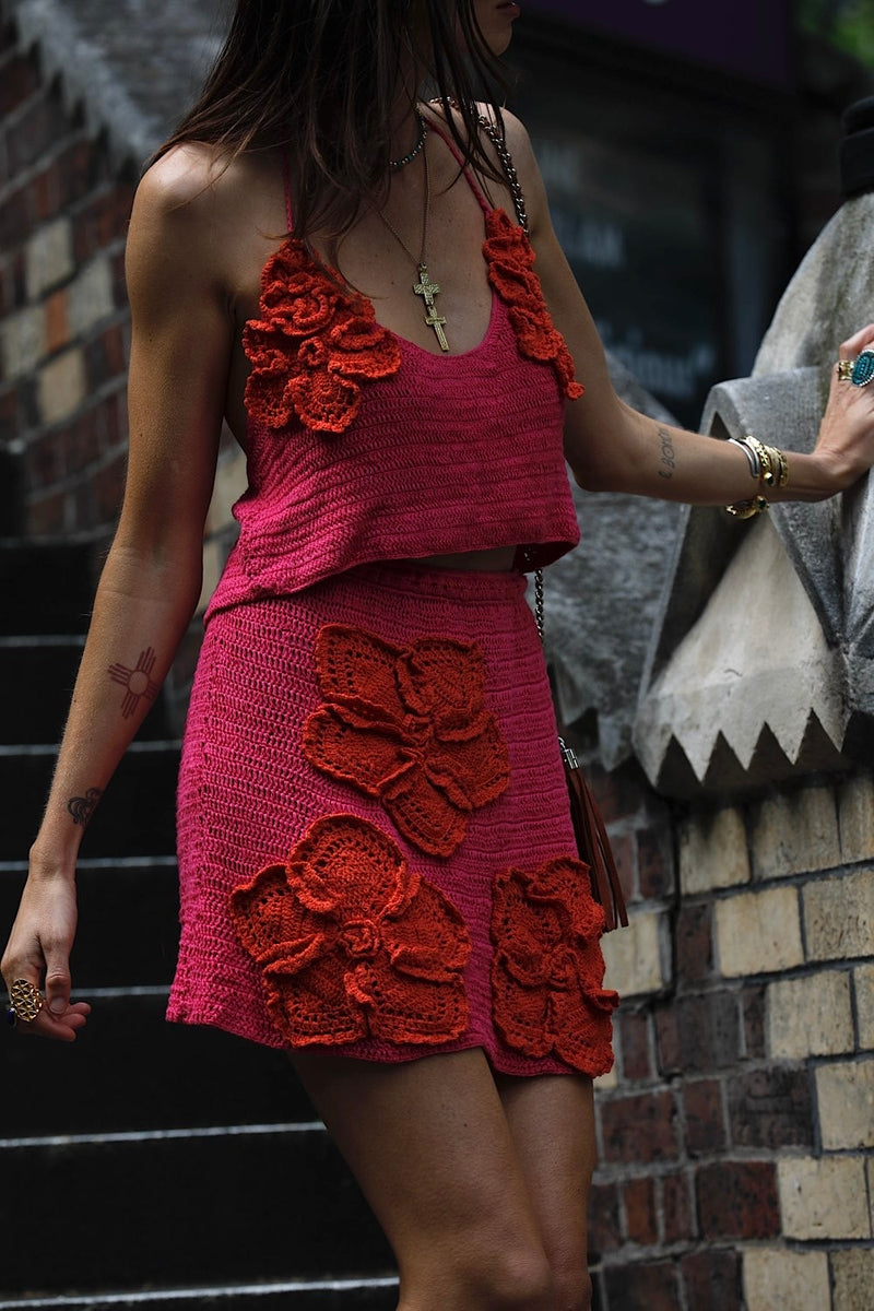 A Kiss Before I Go crochet Flower Skirt - Cherry - Chasing Unicorns