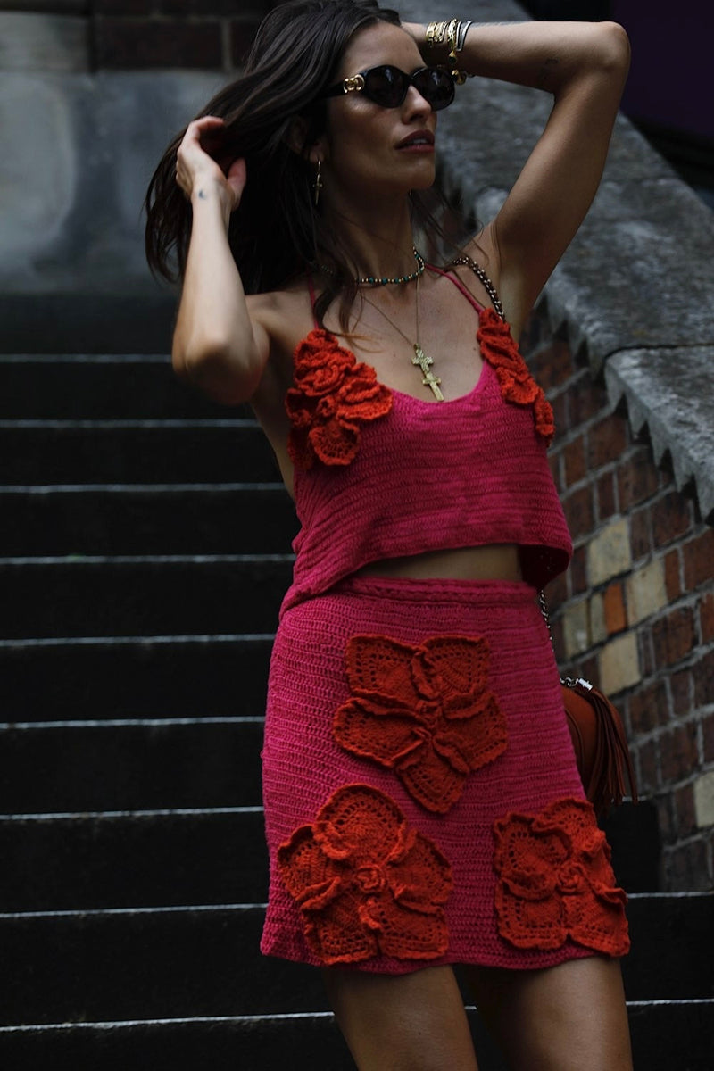 A Kiss Before I Go crochet Flower Skirt - Cherry - Chasing Unicorns