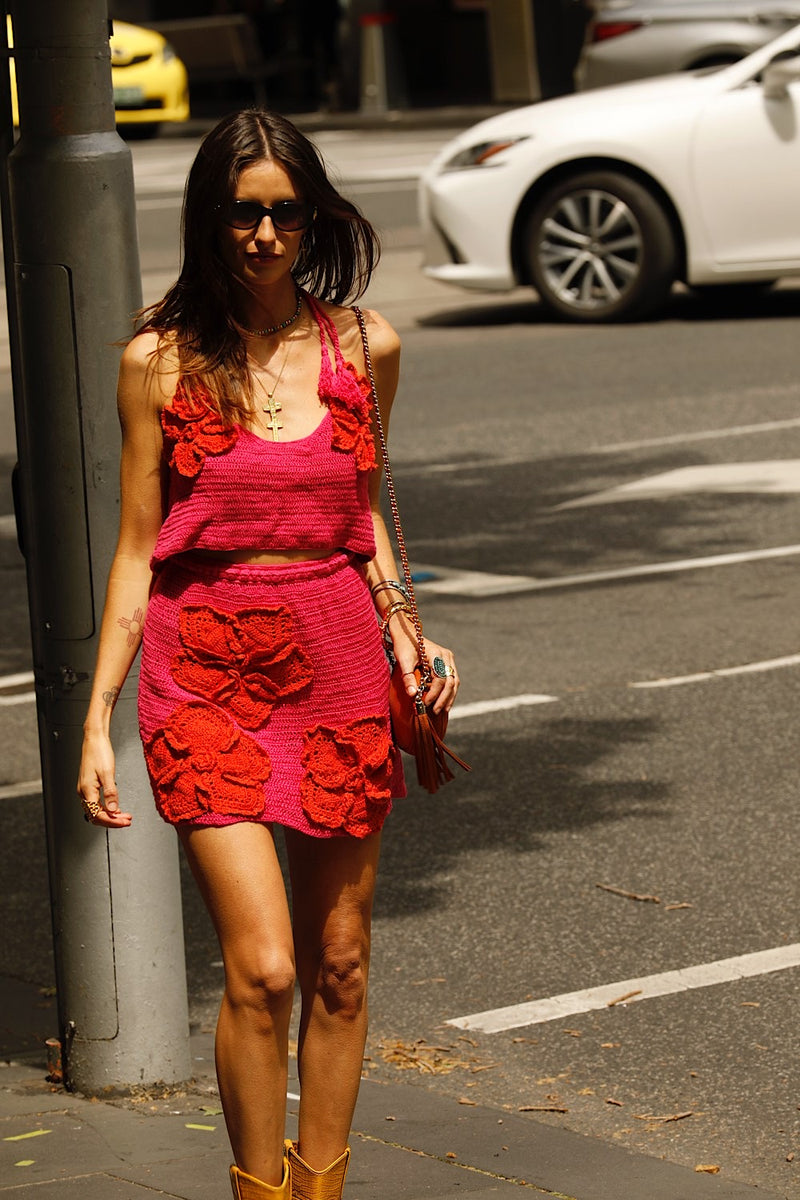 A Kiss Before I Go crochet Flower Skirt - Cherry - Chasing Unicorns