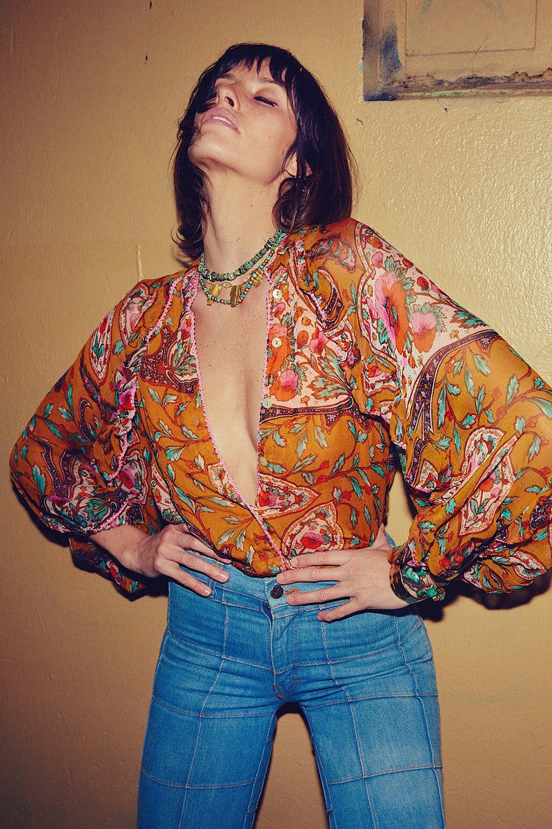 A New Day For Love Silk Blouse - gypsy paisley - Chasing Unicorns