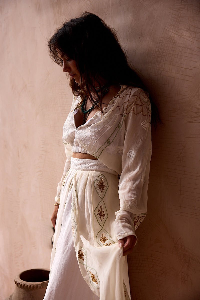 A Woman in Love Silk Embroidered Blouse - Chasing Unicorns