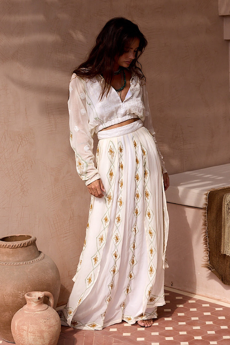 A Woman in Love Silk Embroidered Maxi Skirt - Chasing Unicorns