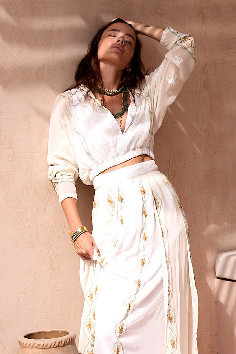 A Woman in Love Silk Embroidered Maxi Skirt - Chasing Unicorns