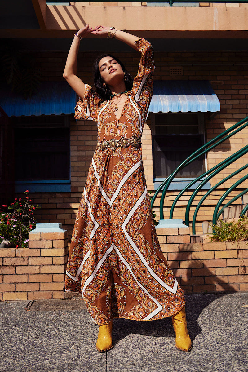 Alabama Getaway Maxi Caftan Dress - Falling Leaves - Chasing Unicorns