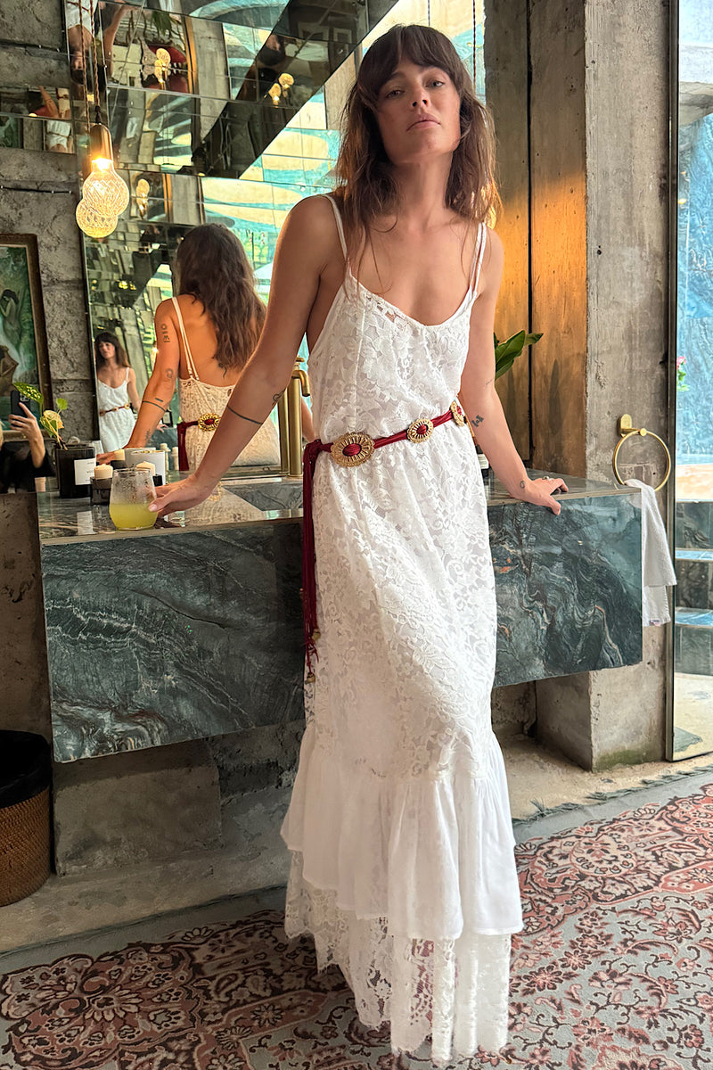 Amongst The Leaves Lace Maxi Slip Dress - Snow - Chasing Unicorns