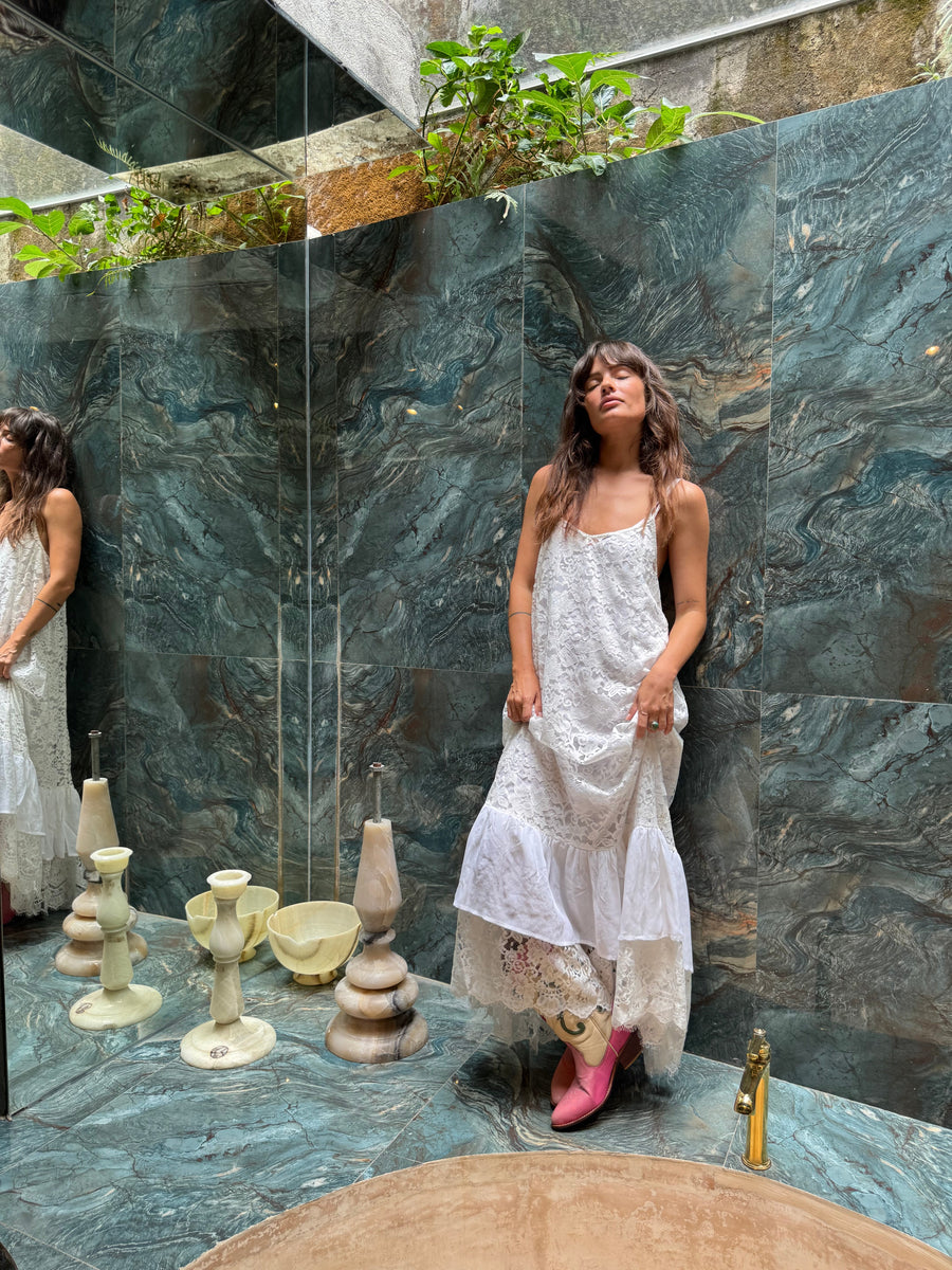 Amongst The Leaves Lace Maxi Slip Dress - Snow - Chasing Unicorns