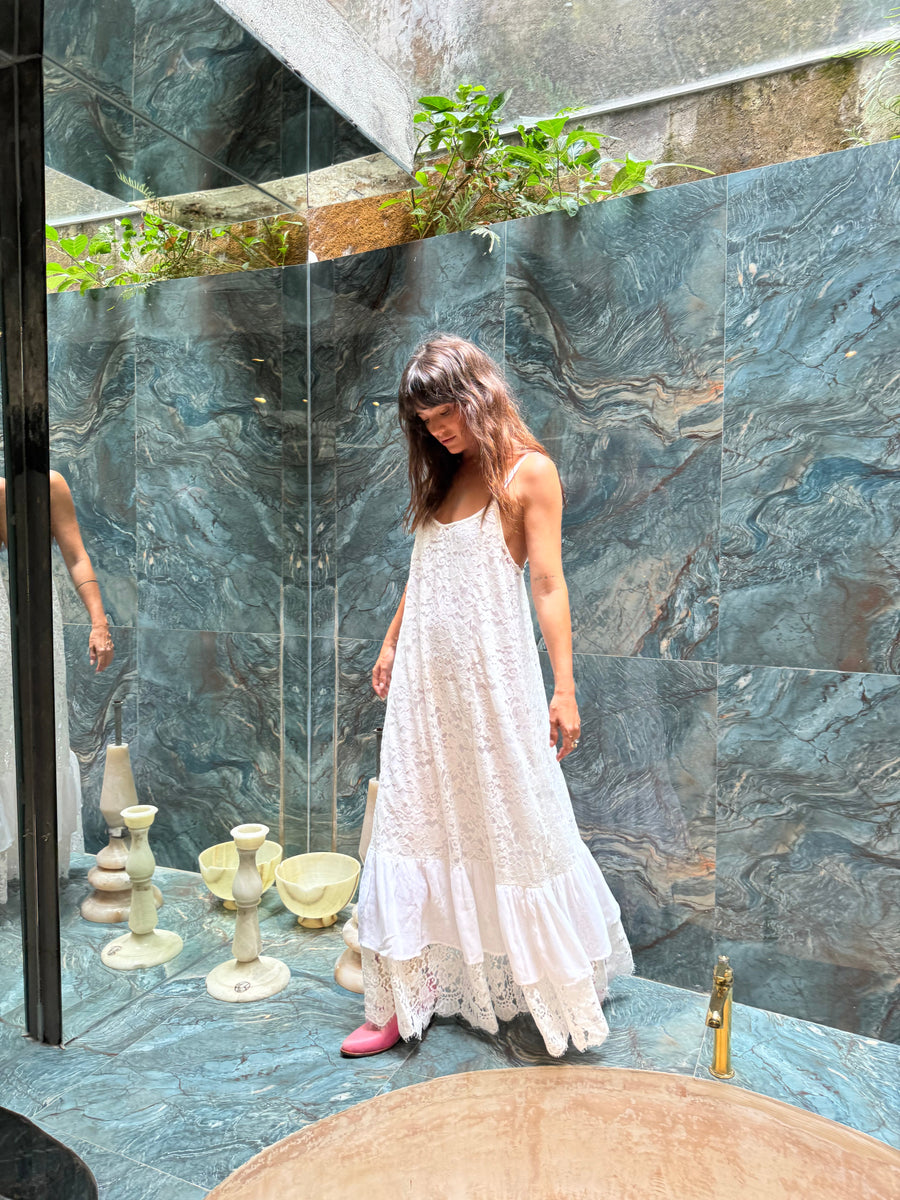 Amongst The Leaves Lace Maxi Slip Dress - Snow - Chasing Unicorns