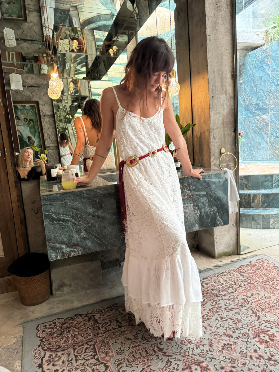 Amongst The Leaves Lace Maxi Slip Dress - Snow - Chasing Unicorns