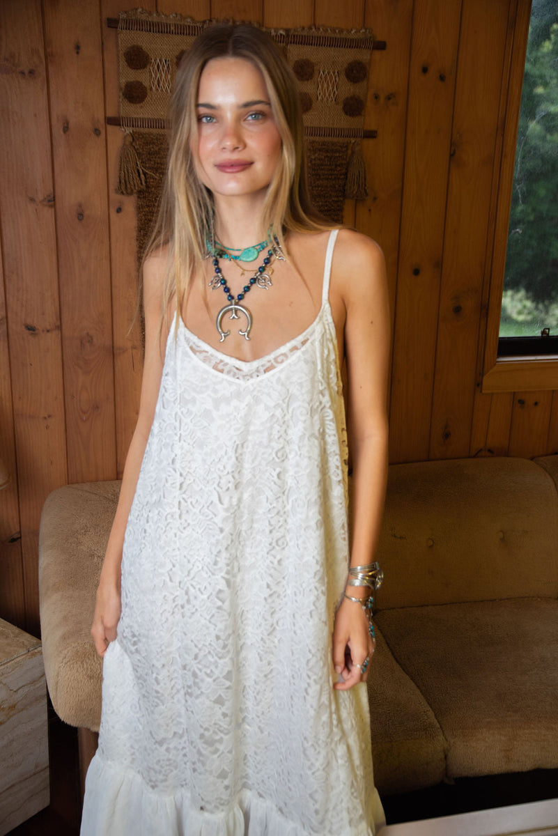 Amongst The Leaves Lace Maxi Slip Dress - Snow - Chasing Unicorns