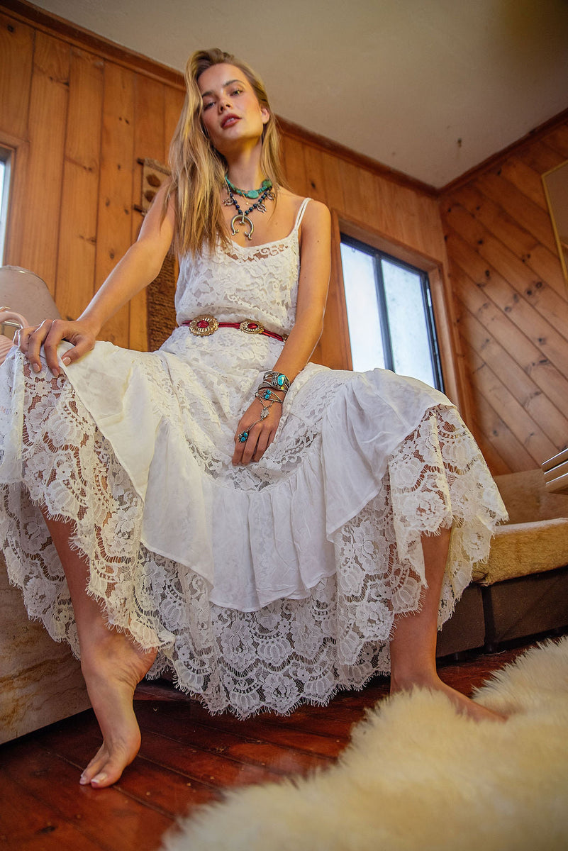 Amongst The Leaves Lace Maxi Slip Dress - Snow - Chasing Unicorns