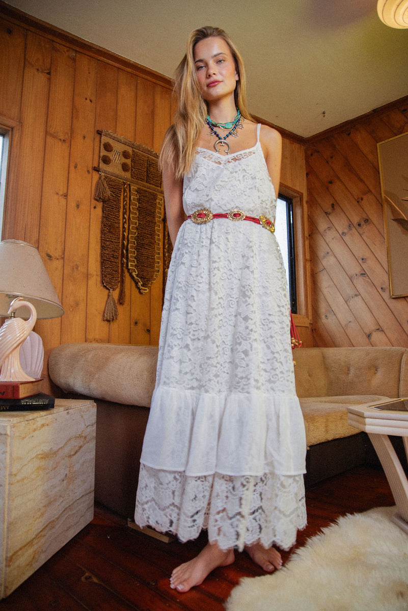 Amongst The Leaves Lace Maxi Slip Dress - Snow - Chasing Unicorns