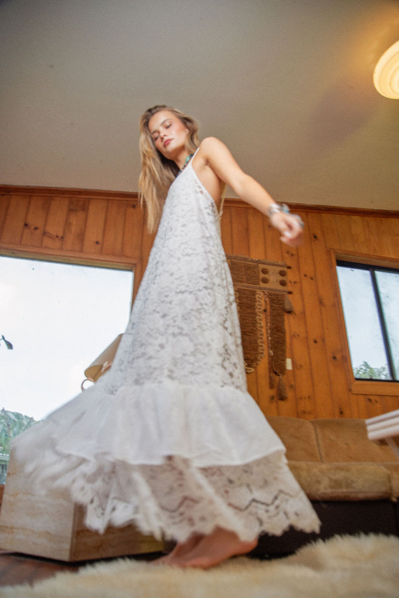 Amongst The Leaves Lace Maxi Slip Dress - Snow - Chasing Unicorns