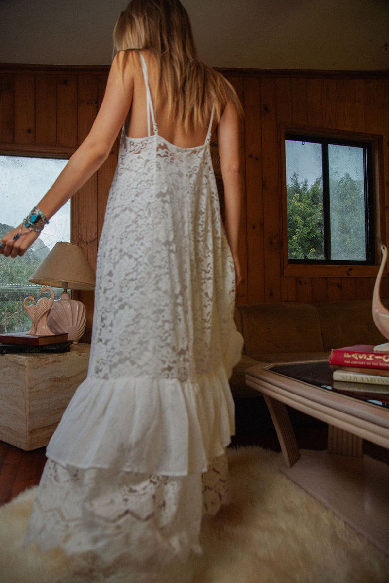 Amongst The Leaves Lace Maxi Slip Dress - Snow - Chasing Unicorns