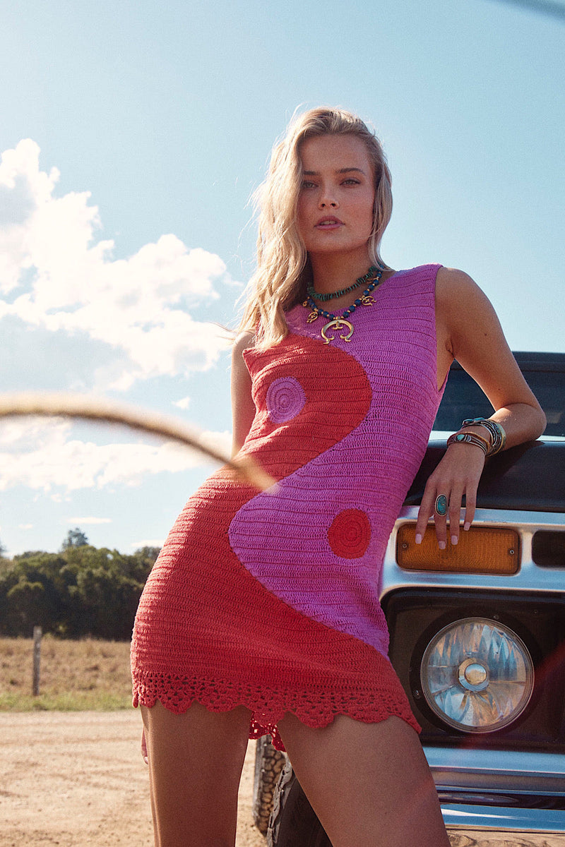 Black Summer Hand Crochet Mini Dress - Cherry - Chasing Unicorns