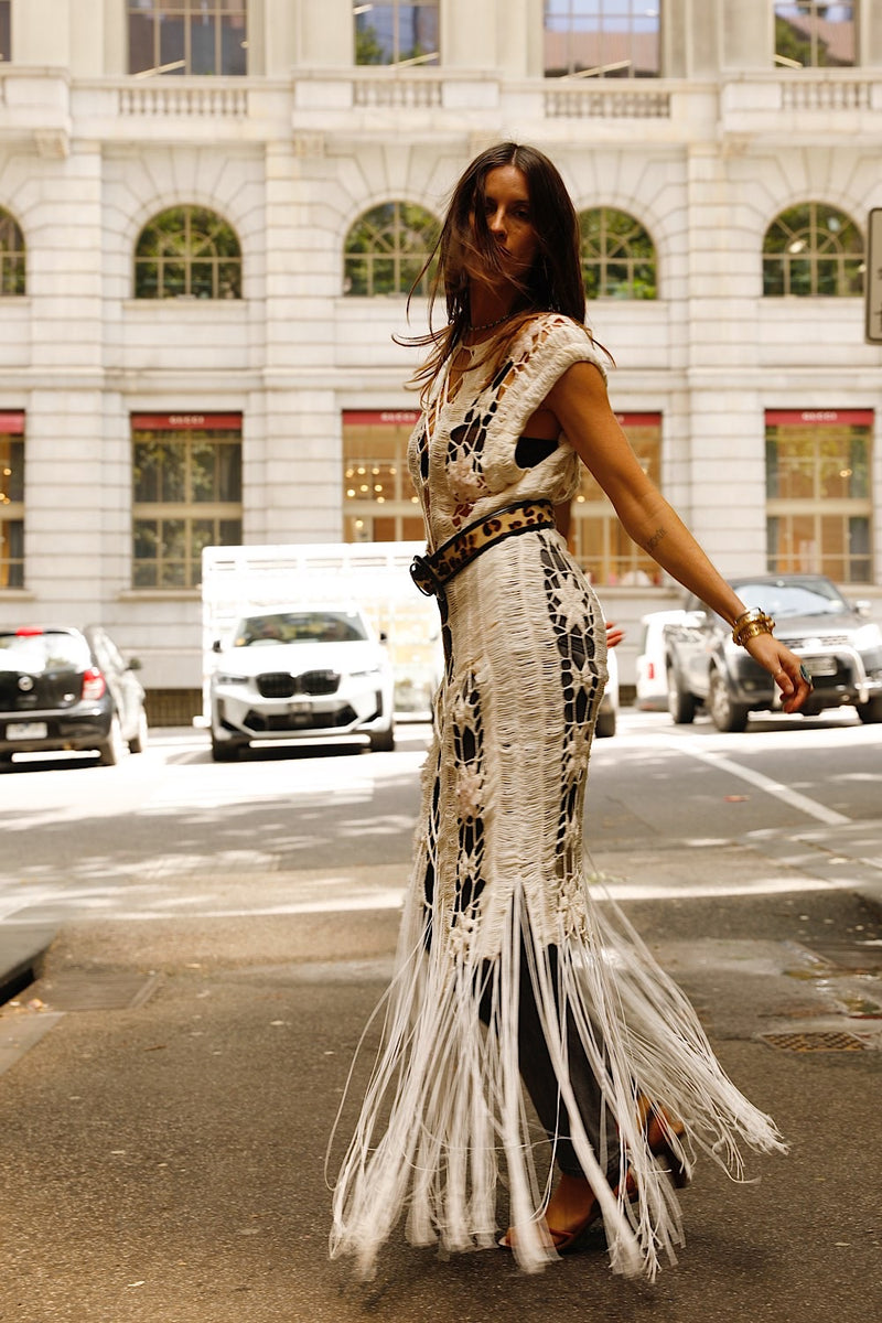 Chain Reaction Crochet Fringe Maxi Dress - Chasing Unicorns