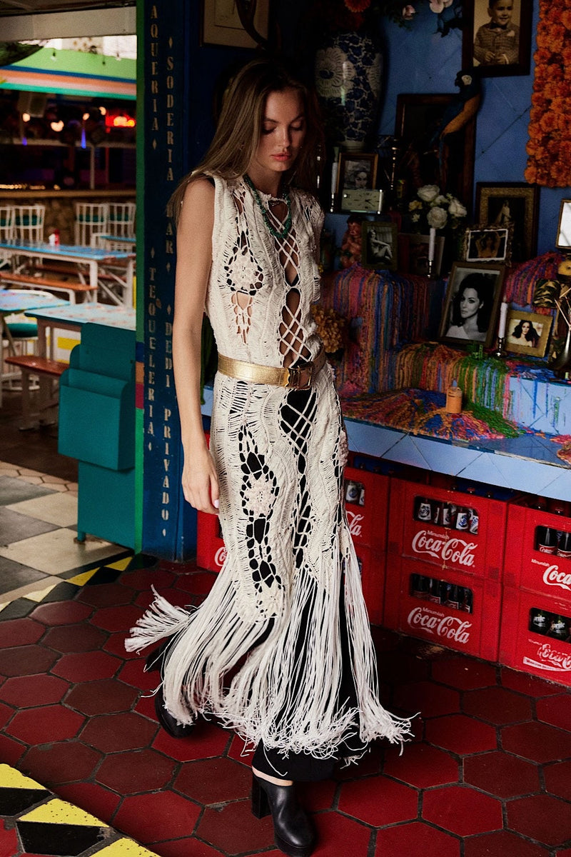 Chain Reaction Crochet Fringe Maxi Dress - Chasing Unicorns