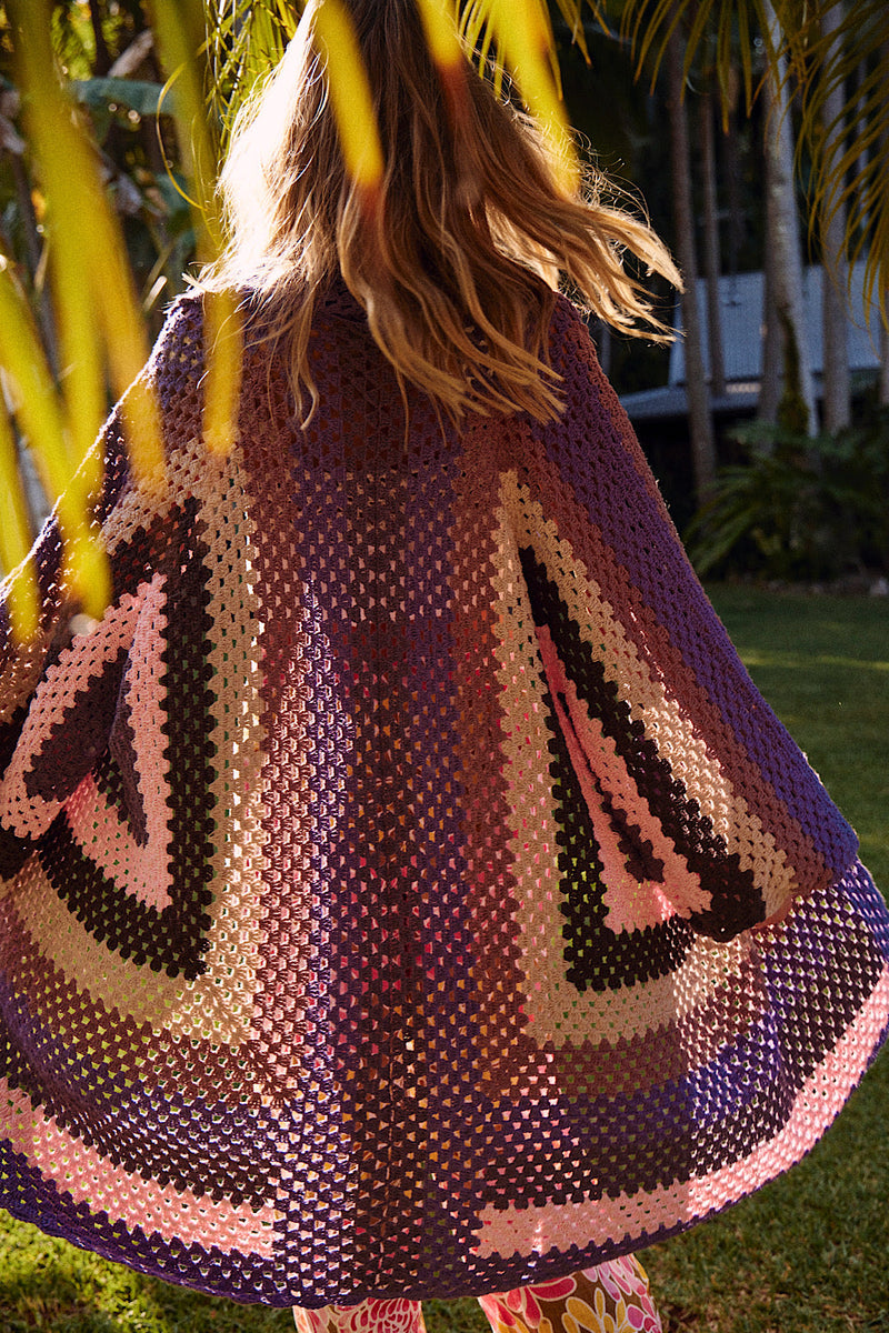 Colorado Girl Long Line Crochet Coat - Purple - Chasing Unicorns