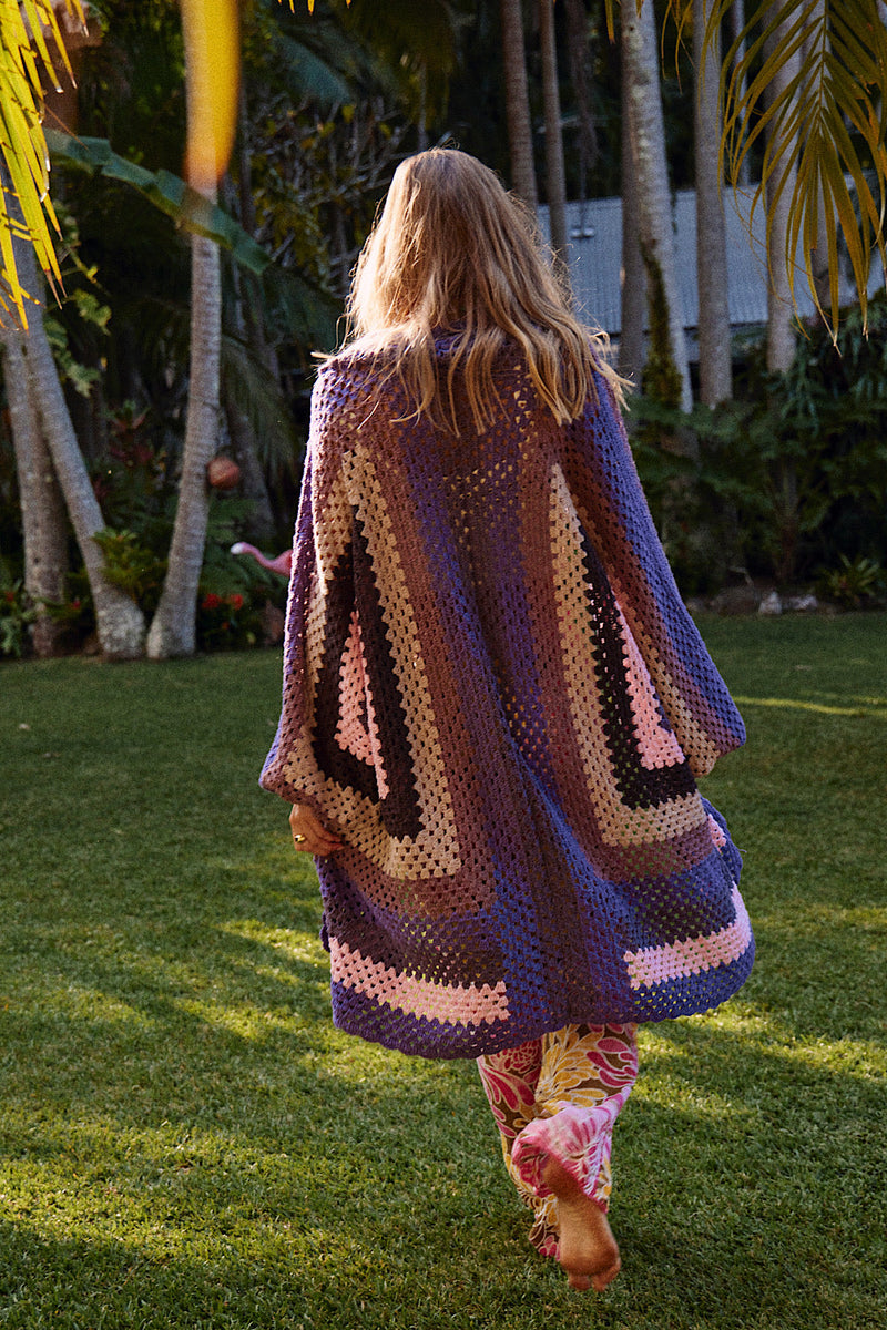 Colorado Girl Long Line Crochet Coat - Purple - Chasing Unicorns