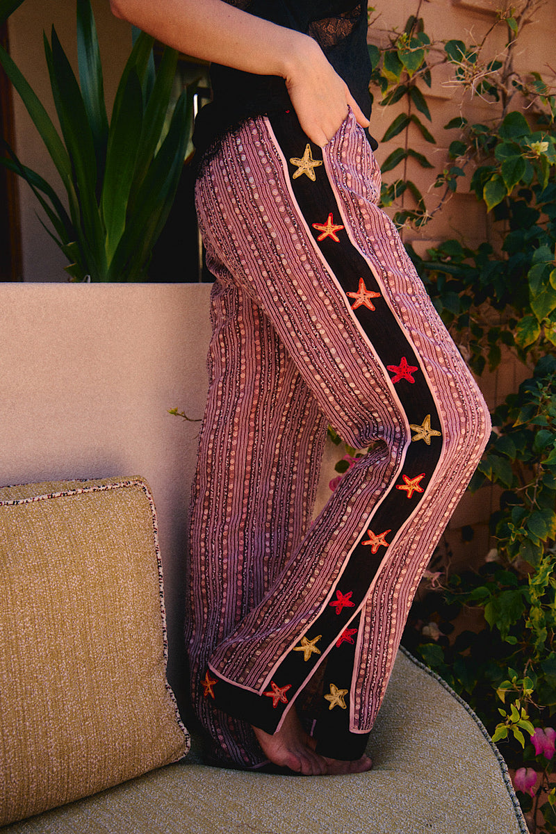 Cosmic Dance Embroidered Star Pants - dusty pink - Chasing Unicorns