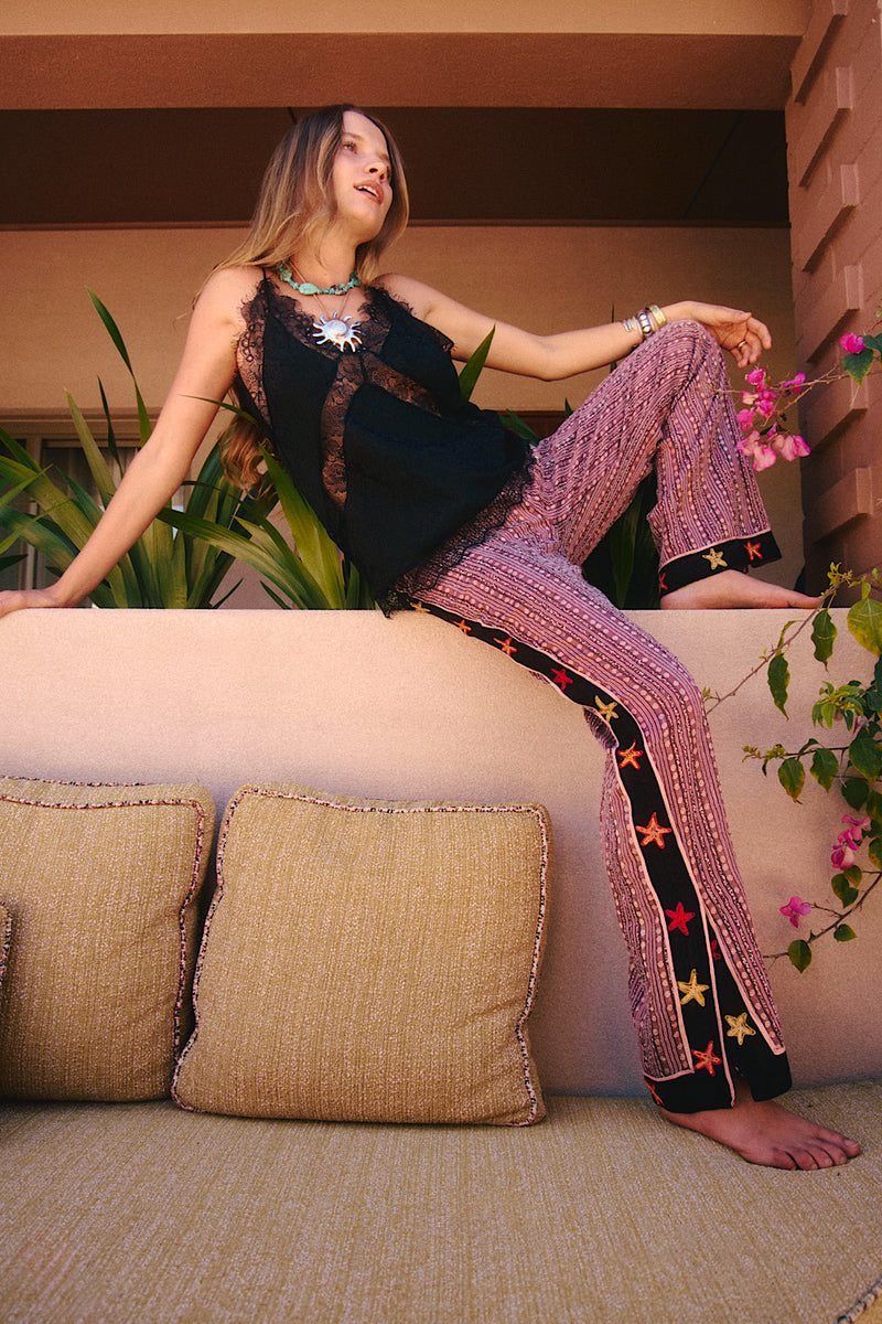 Cosmic Dance Embroidered Star Pants - dusty pink - Chasing Unicorns