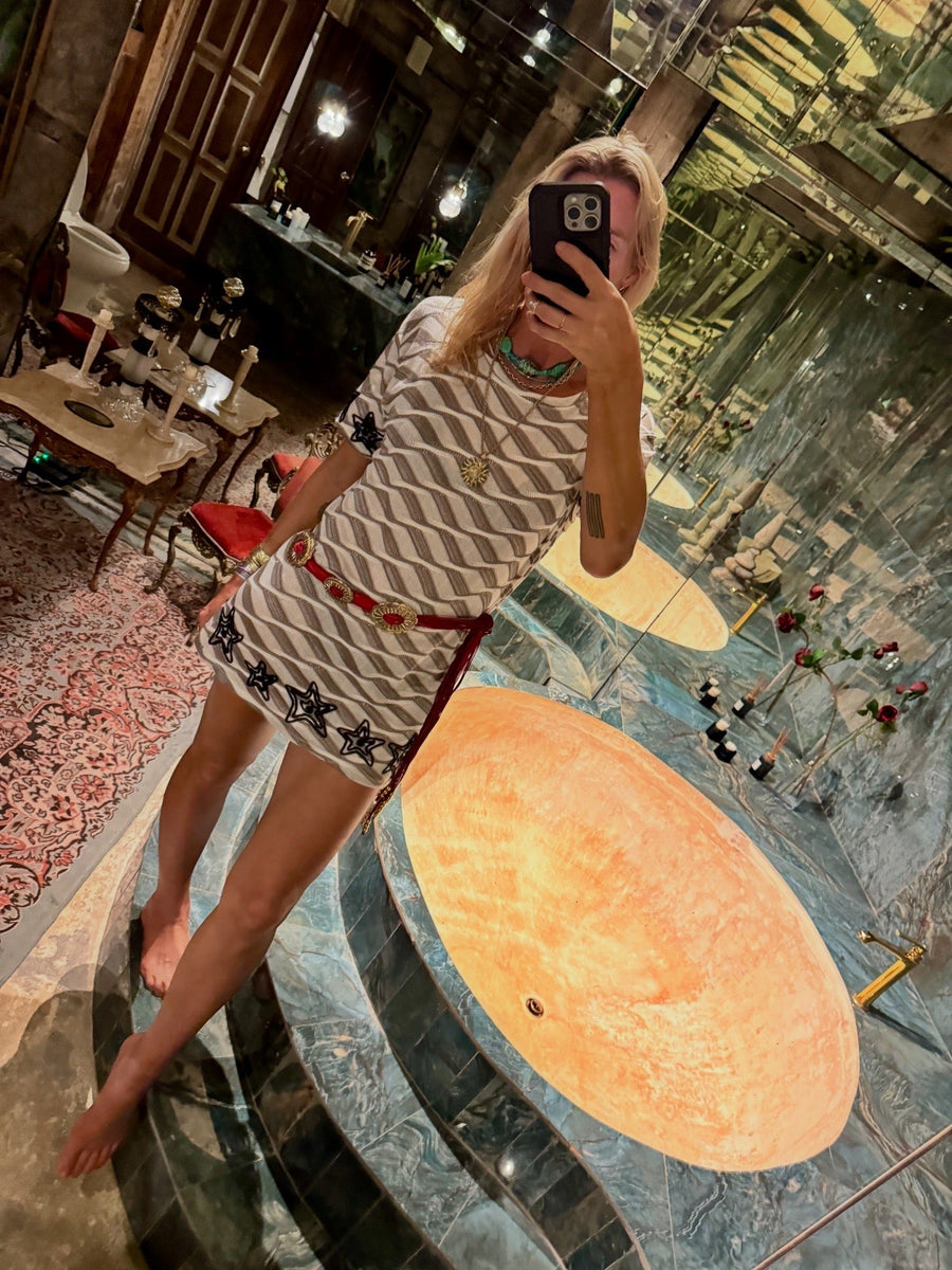 Counting Stars Embroidered Mini Dress - Chasing Unicorns