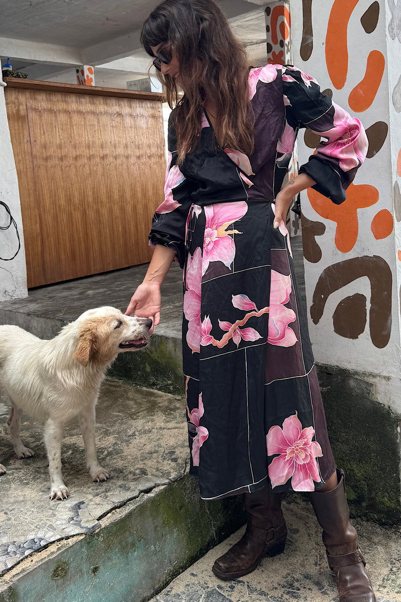 Desert Rose Silk Hand Painted Wrap Midi Dress - Chasing Unicorns