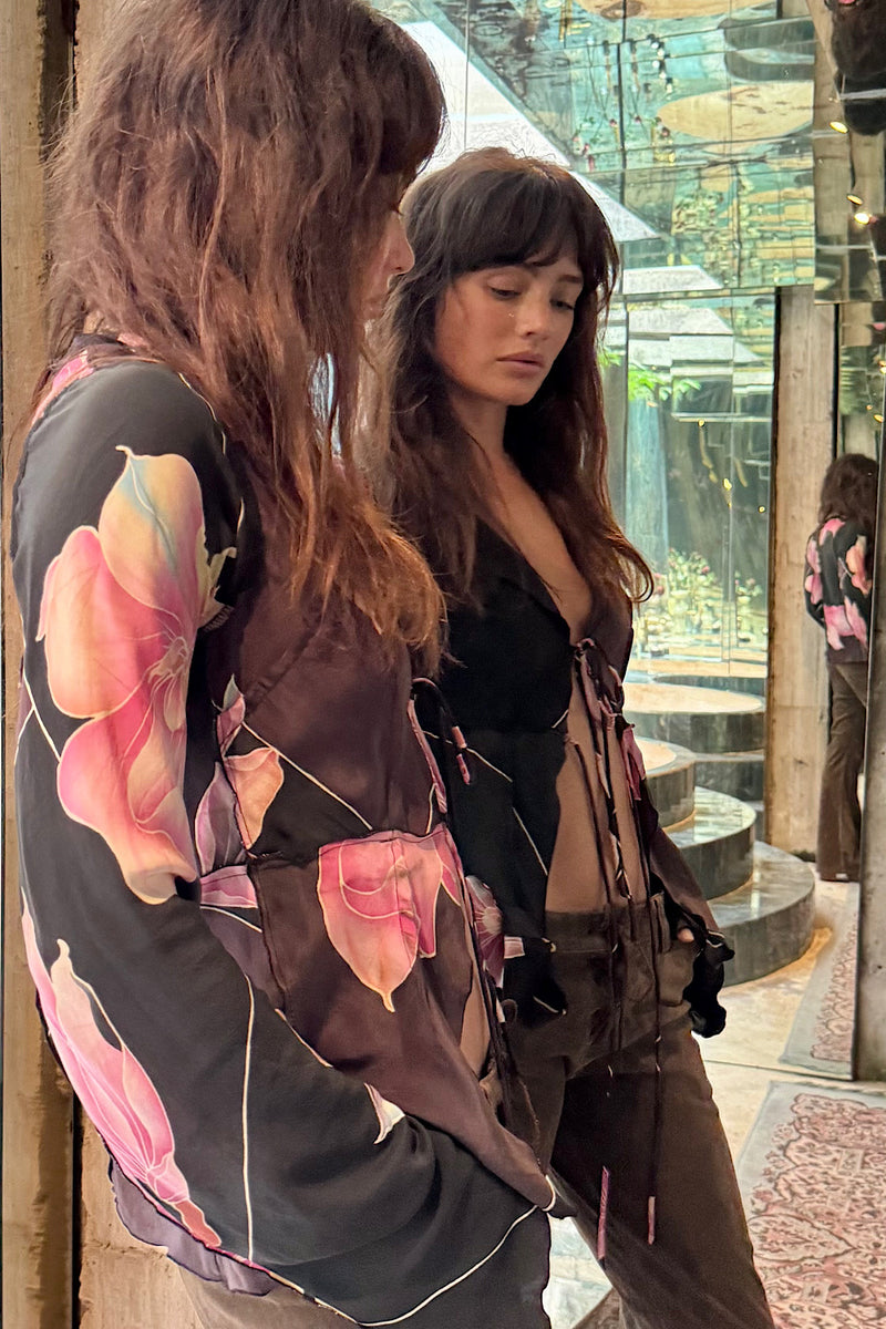 Desert Rose Silk Satin Tie Blouse - Chasing Unicorns