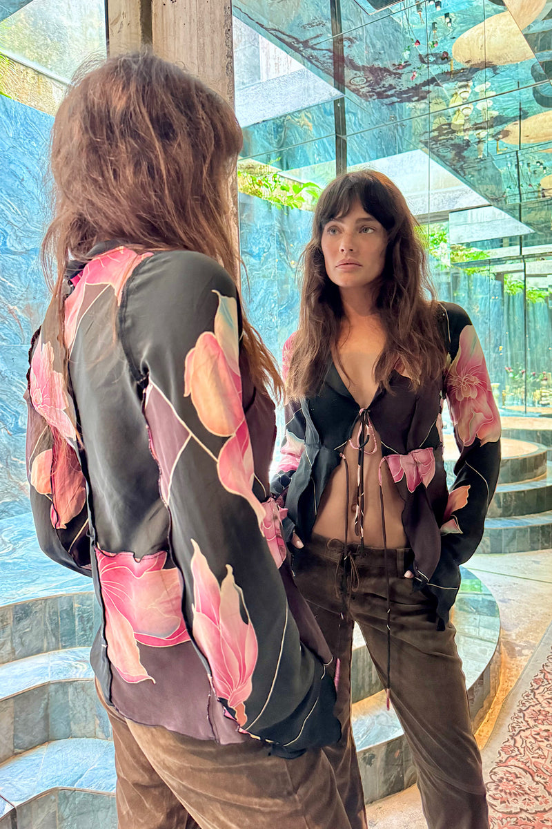 Desert Rose Silk Satin Tie Blouse - Chasing Unicorns