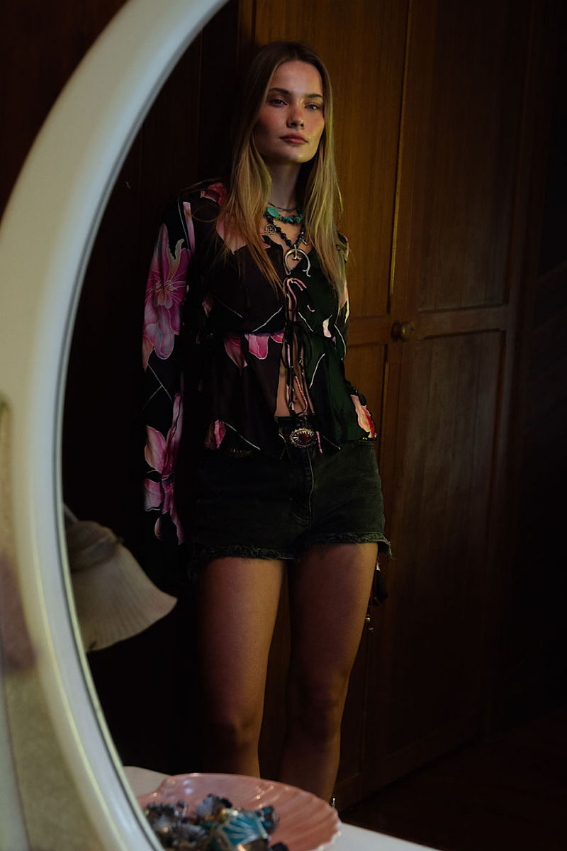 Desert Rose Silk Satin Tie Blouse - Chasing Unicorns