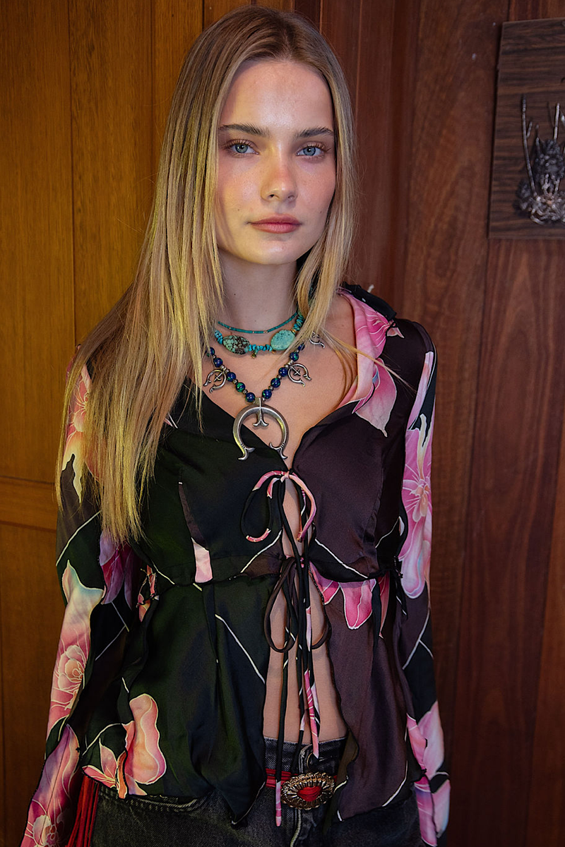 Desert Rose Silk Satin Tie Blouse - Chasing Unicorns