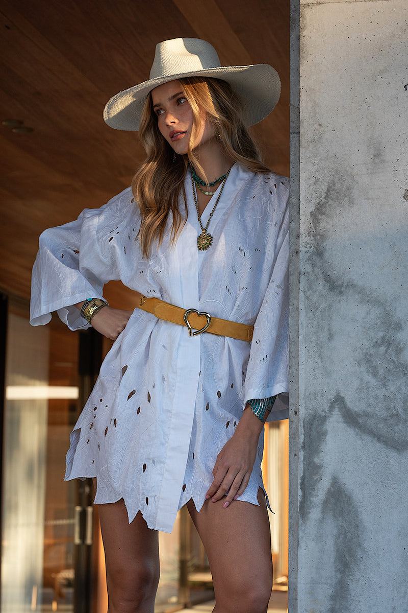 Do You Dream Linen Cutwork Robe - Chasing Unicorns