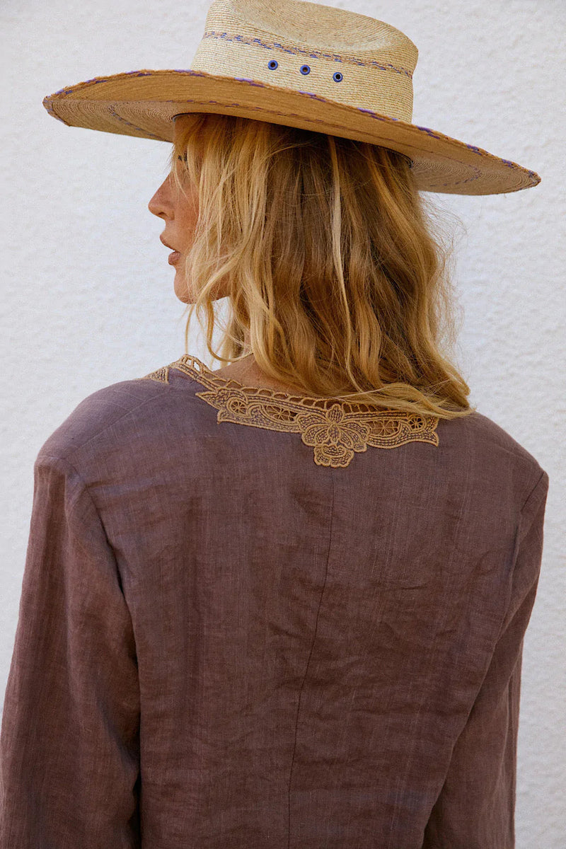 Every Day Is A Winding Road Linen Cutwork Blazer - Mauve - Chasing Unicorns
