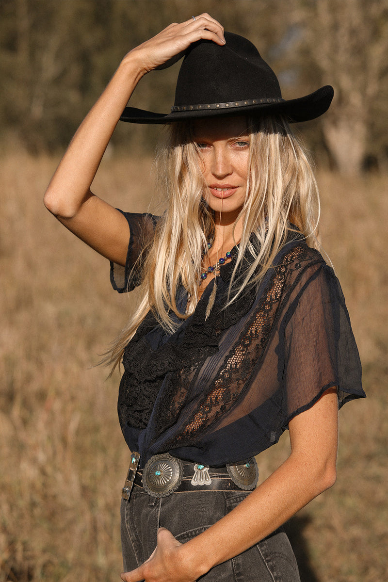 Fly Like An Eagle Silk Chiffon Blouse - Midnight - Chasing Unicorns