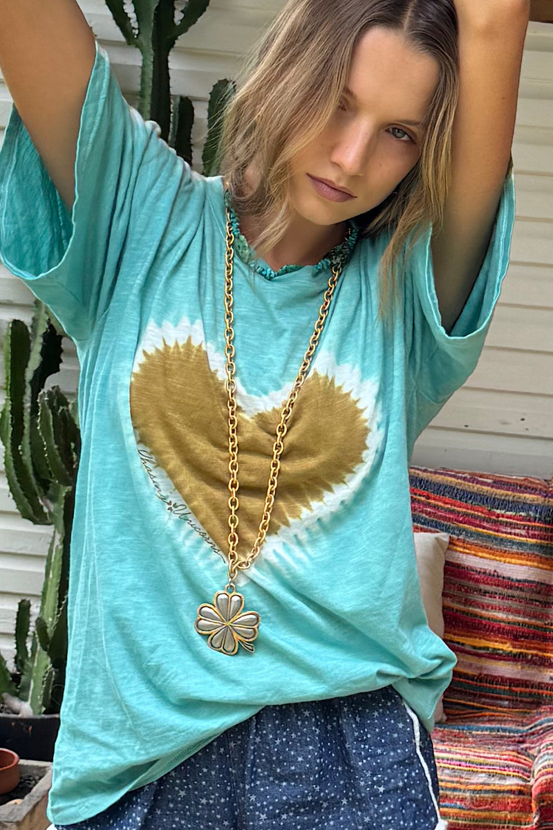 For The Love Cotton Tie Dye Tshirt - turquoise - Chasing Unicorns