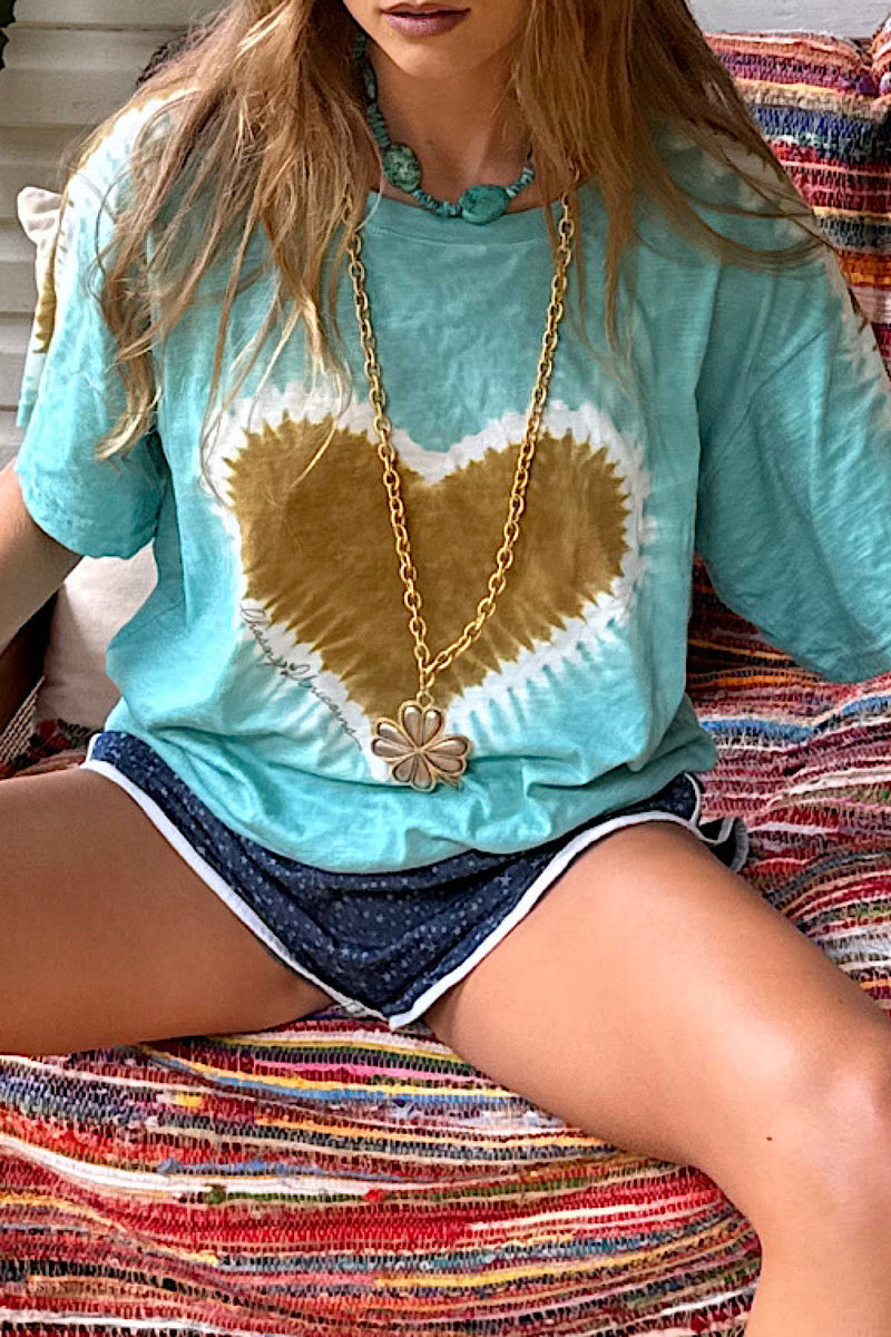 For The Love Cotton Tie Dye Tshirt - turquoise - Chasing Unicorns