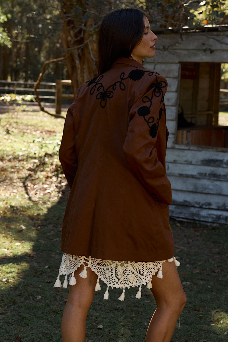 Gimme Shelter Embroidered Twill Blazer - Chasing Unicorns