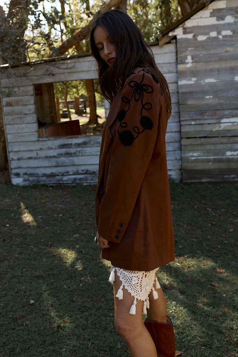 Gimme Shelter Embroidered Twill Blazer - Chasing Unicorns