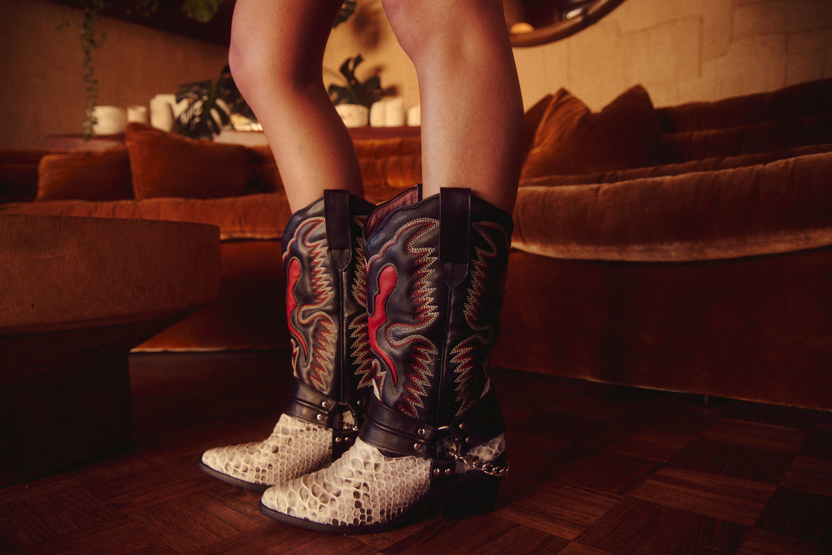 Highwayman Leather Harness Cowboy Boots - Chasing Unicorns