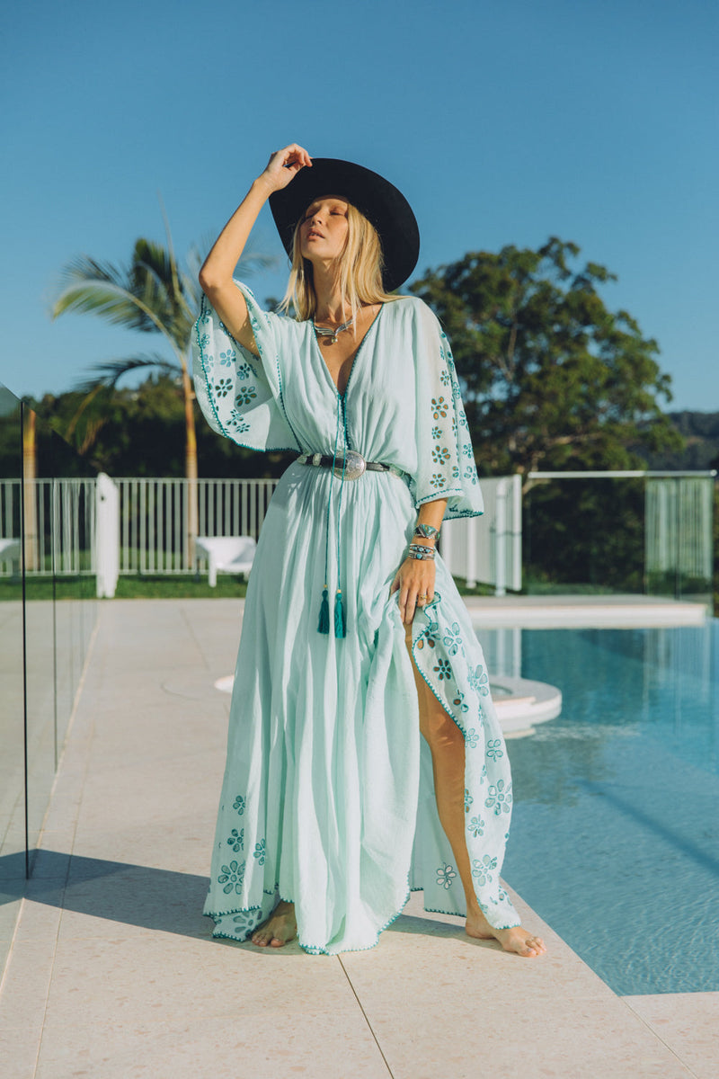 Hotel California Embroidered Caftan Maxi Dress - Chasing Unicorns