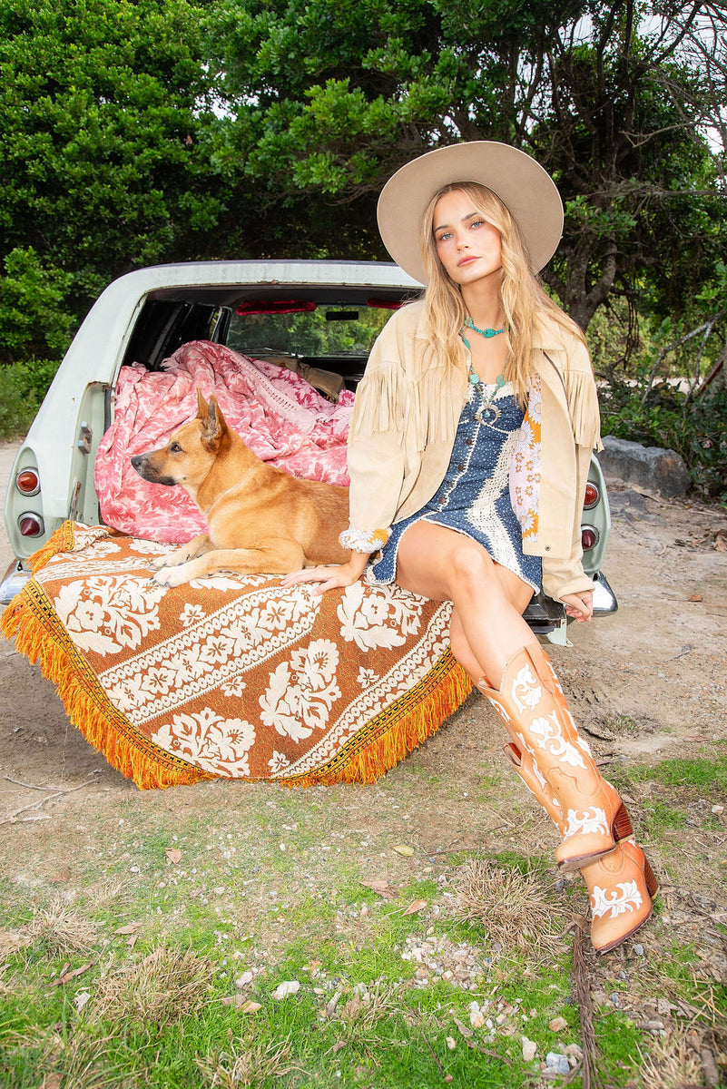 Isis Denim and Crochet Mini Dress - Chasing Unicorns