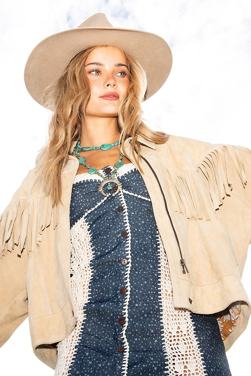 Isis Denim and Crochet Mini Dress - Chasing Unicorns