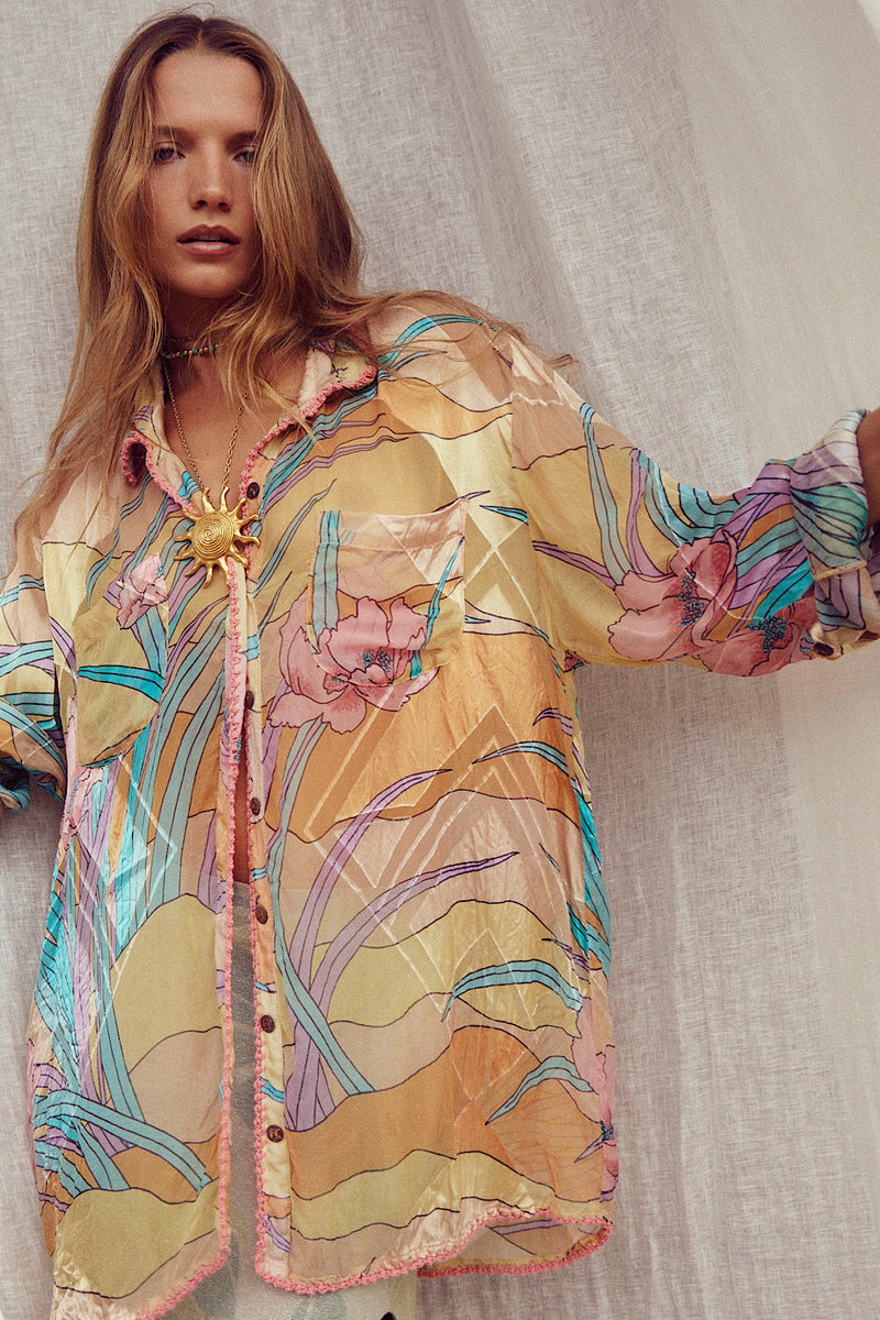 Just Can’t Get Enough Silk Burnout Long Sleeve Shirt - Chasing Unicorns