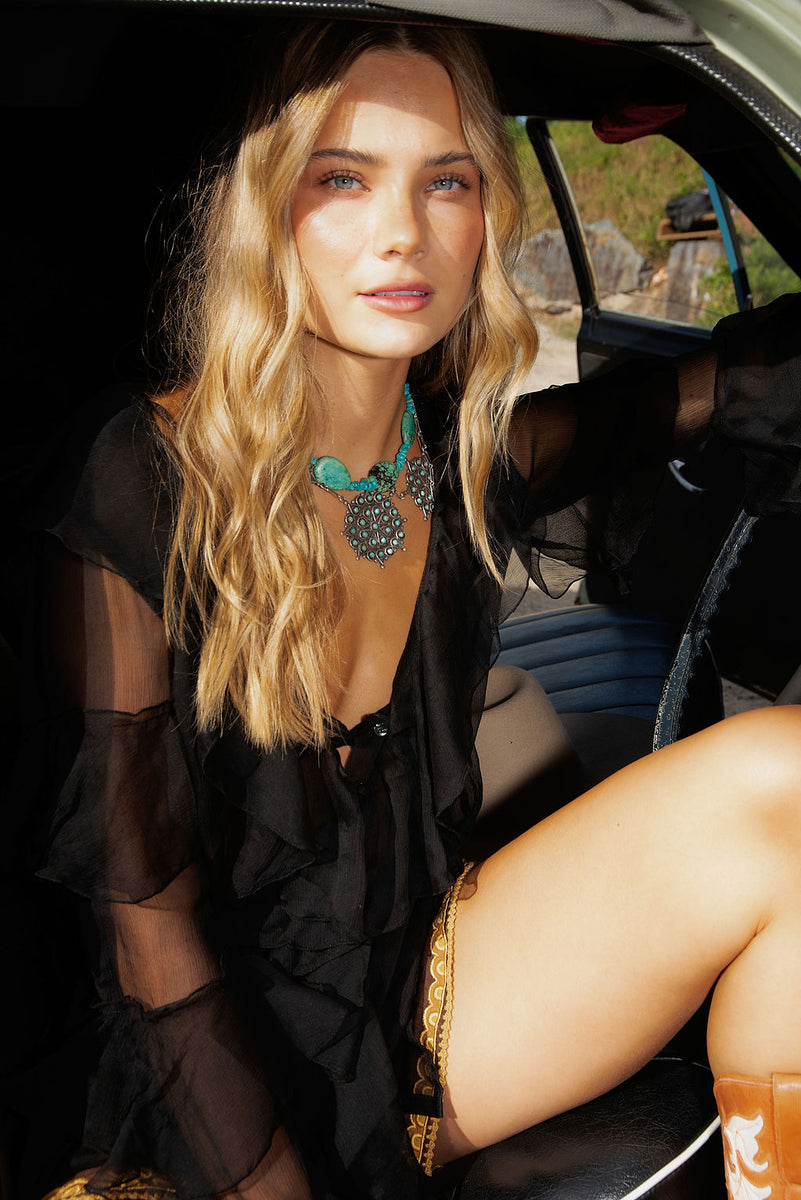 Lost in Love Silk Ruffle Blouse - Black - Chasing Unicorns