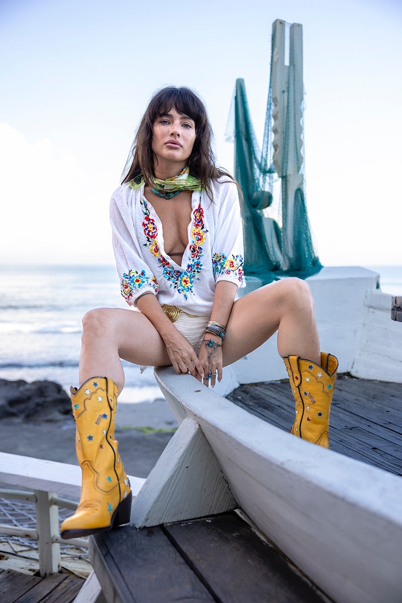 Morning Sun Embroidered Cotton Blouse - Chasing Unicorns