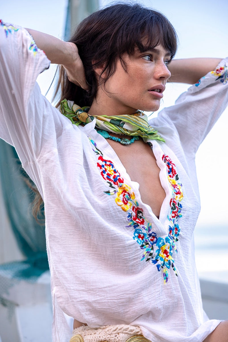 Morning Sun Embroidered Cotton Blouse - Chasing Unicorns