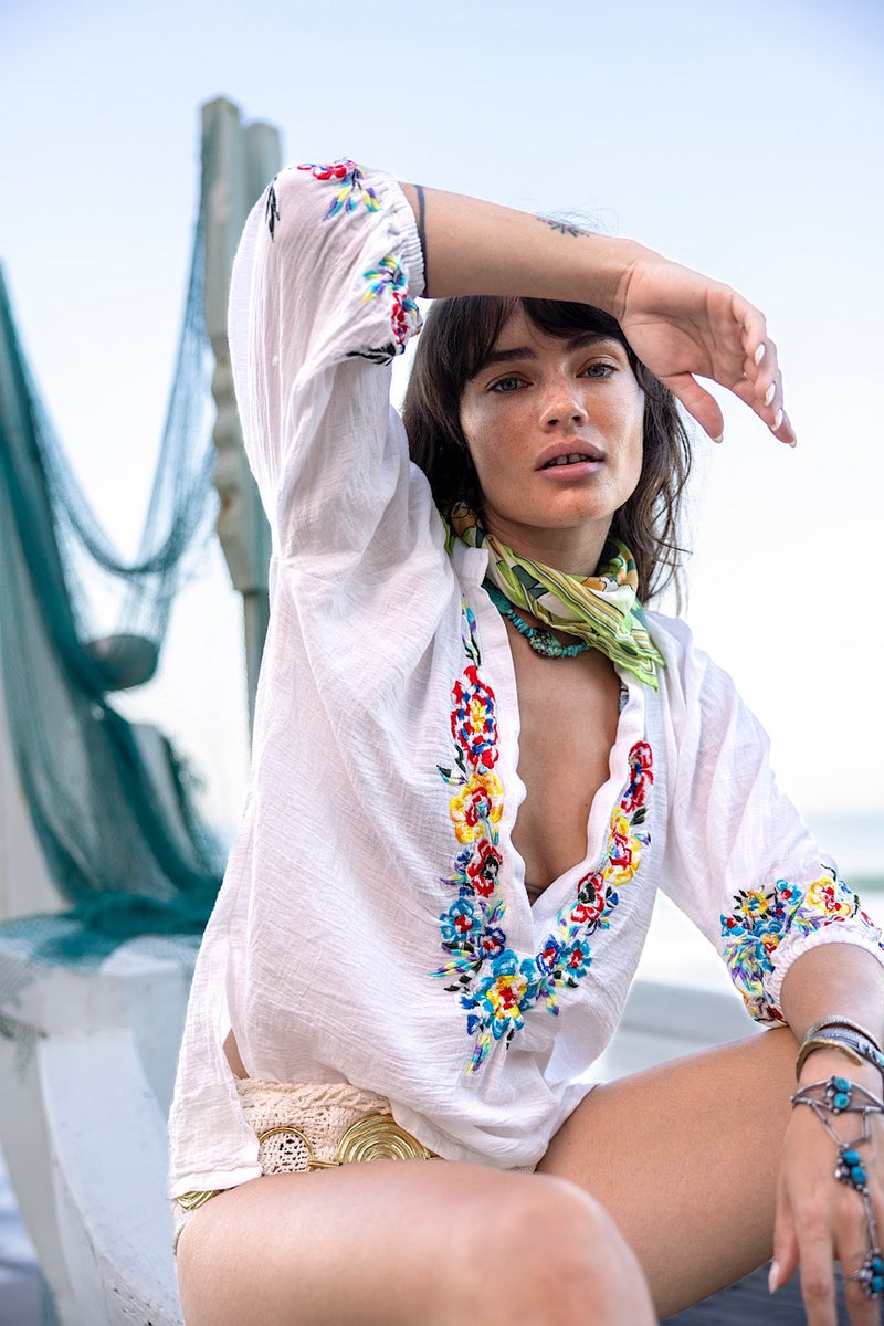 Morning Sun Embroidered Cotton Blouse - Chasing Unicorns