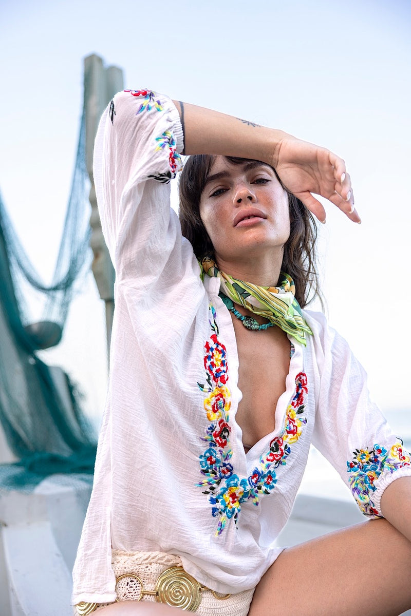 Morning Sun Embroidered Cotton Blouse - Chasing Unicorns