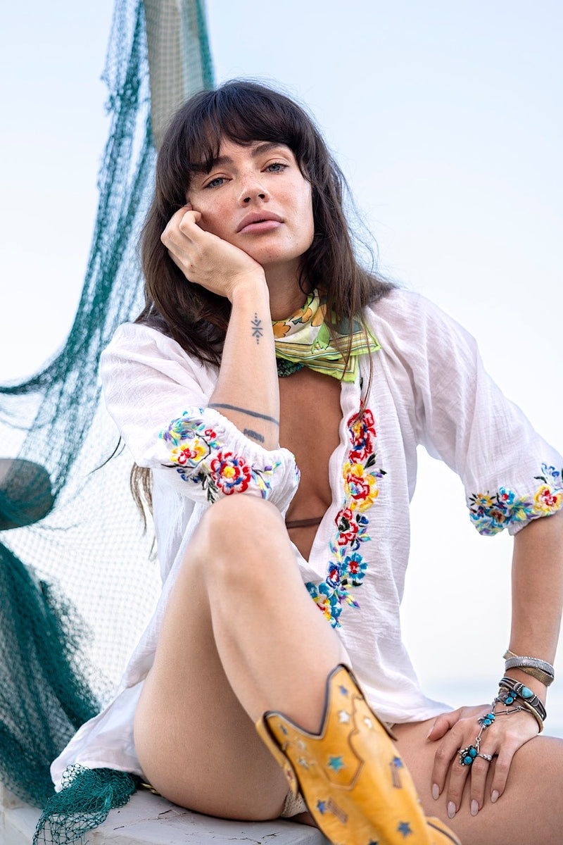 Morning Sun Embroidered Cotton Blouse - Chasing Unicorns