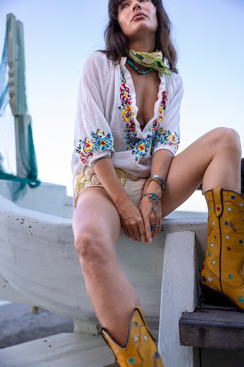 Morning Sun Embroidered Cotton Blouse - Chasing Unicorns