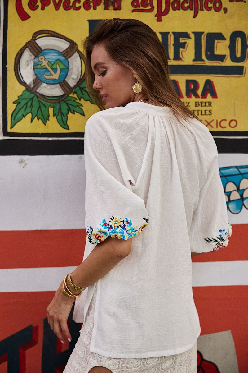 Morning Sun Embroidered Cotton Blouse - Chasing Unicorns
